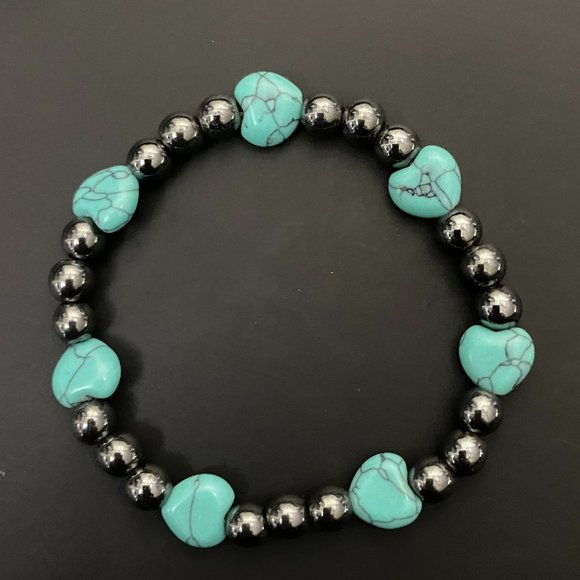 Hand Crafted Jewelry - Beaded Bracelet - Hematite & Turquoise